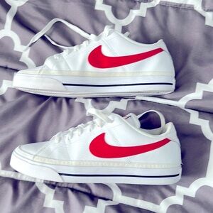 Women’s Nike Court Legacy White Red Leather Sneakers